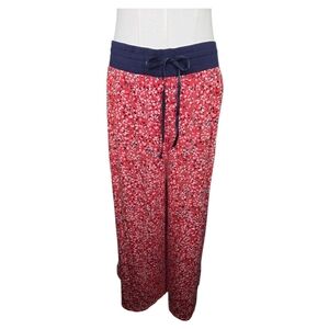 Donna Karan Sleepwear Wide Leg Lounge Pants L Red Print Modal Drawstring Waist